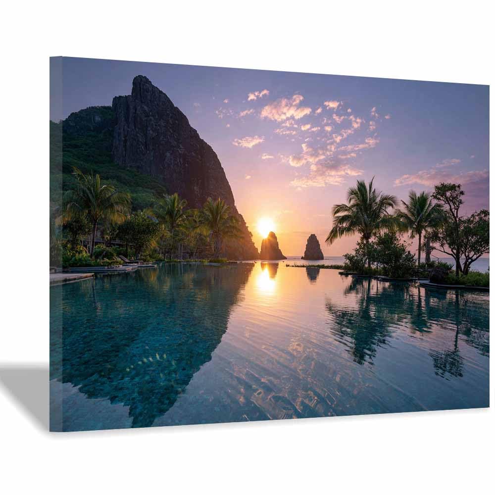 HOQIU Landscape wall art Paradises Pool Sunset Art canvas art, art print, house decor, bedroom wall decor above bed, prints for living room.(Multicolor)-40x60cm Framed