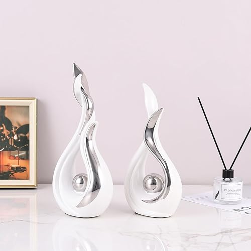 Miniatura 5 de Juego de 2 esculturas abstractas de cerámica con llamas, figuras modernas para centro de mesa de sala de estar, decoración de mesa de comedor,