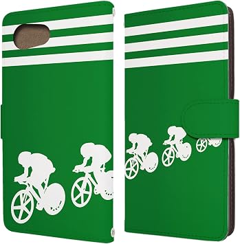 AQUOS R Compact SHV41 / 701SH Case, Day Planner Type Smartphone Case, Leather Made Cover, Camera Hole Equipped, Road Racer Bicycle Silhouette Design D/Green AQUOS R Compact au Softbank SoftBank