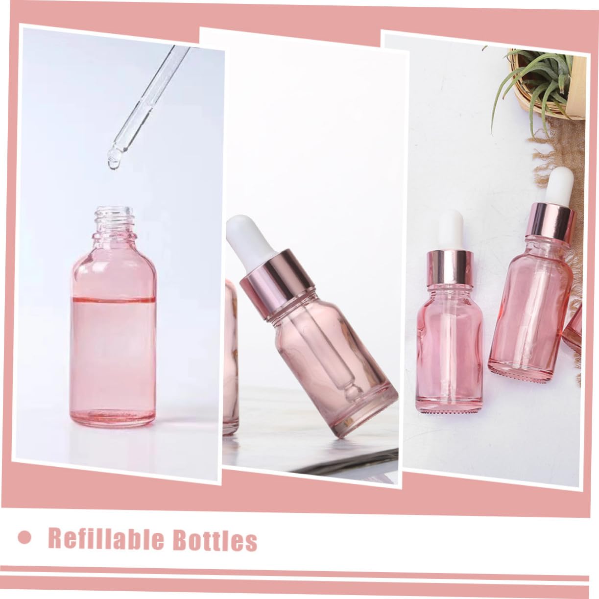 Gatuida 30 pezzi Bottiglie Contagocce in Vetro Rosa Portatile per Essenziali Contenitori per Viaggio con Tappo Antigoccia Ricaricabili per Aromaterapia e Cosmetici