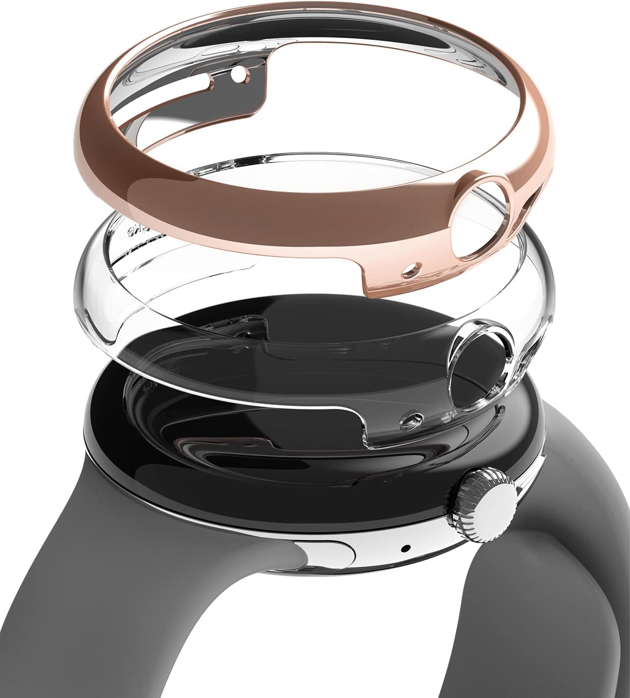 Ringke Slim Case [2 Pack] Compatible with Google Pixel Watch 41mm, Bezel [Frame Only] Premium PC Hard Thin Cover - Clear & Chrome Rose Gold