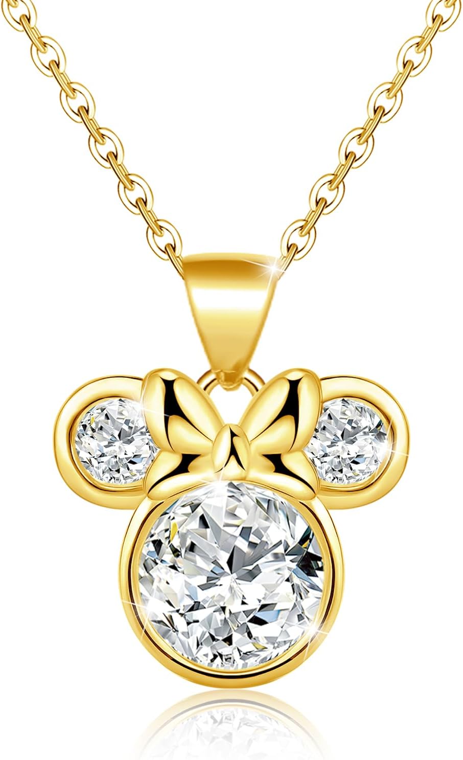18K Gold Plated Sterling Silver Mouse Pendant Necklace for Women Hypoallergenic Cubic Zirconia Adjustable Cute Dainty Animal Necklace for Sister