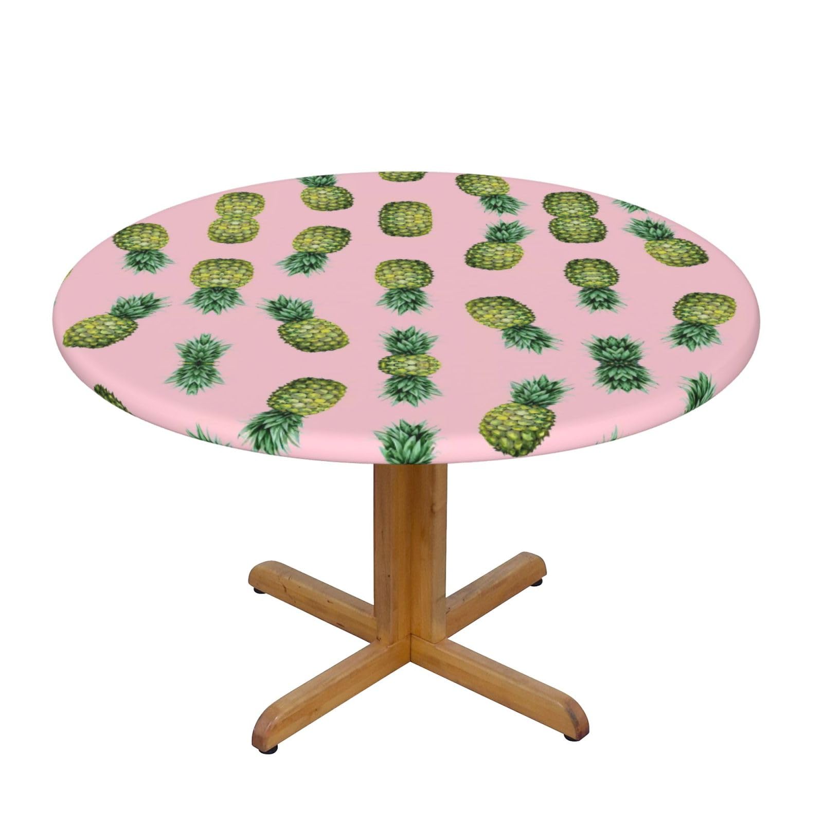 ESNAIUVCD Pineapple Printed print Waterproof Round Tablecloth,Outdoor Table Cloth with Elastic Edged, Elastic Tablecloth Wipeable, Garden Table Cloth Suitable for sizes 90cm-140cm
