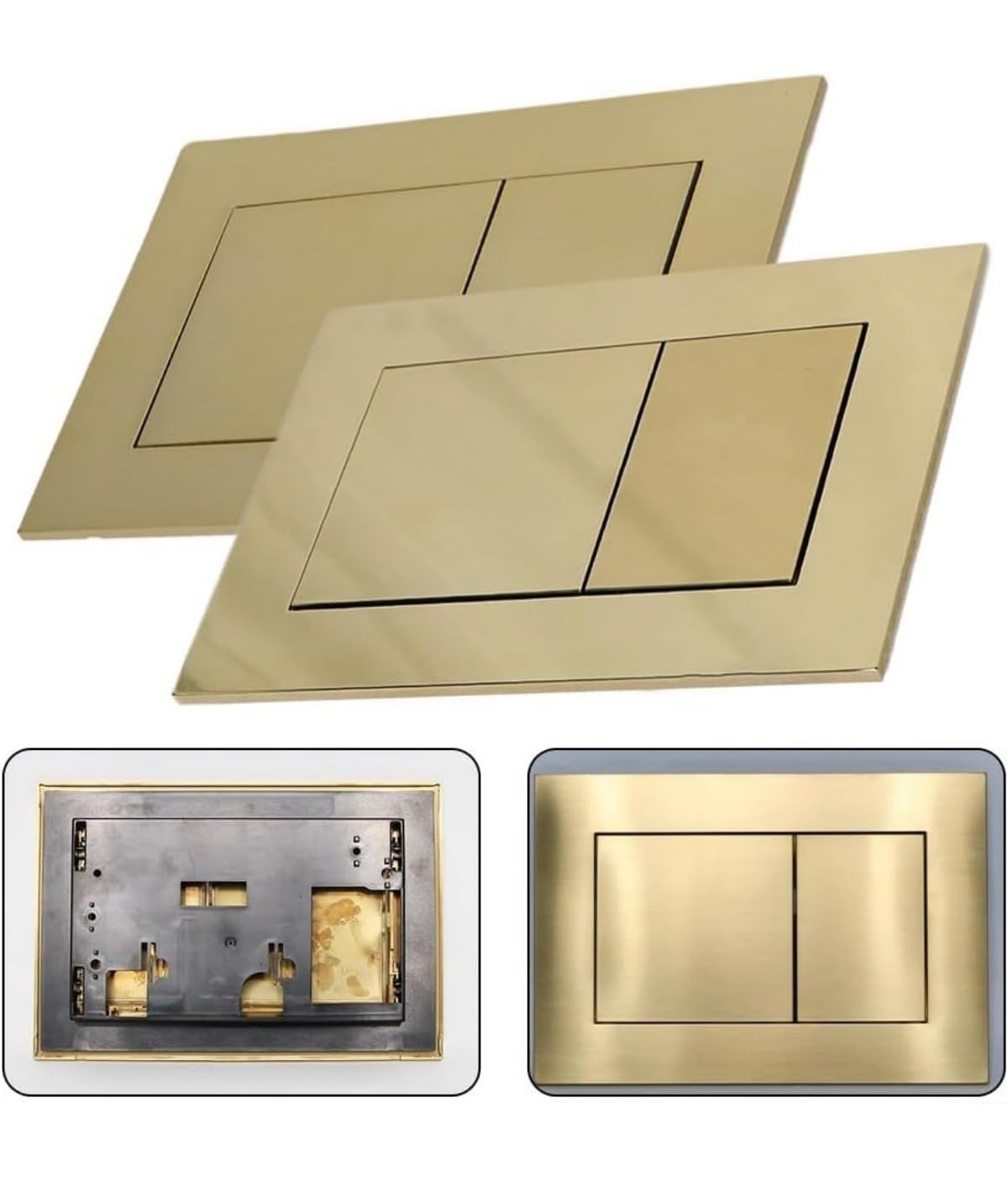 Przycisk spłukiwania WC, wymiana przycisku, przełącznik spłukiwania, podwójna płyta spłukująca, chromowane wykończenie, 220 x 150 x 5 mm, elegancki i elegancki ukryty spłuczka (szczotkowane złoto)