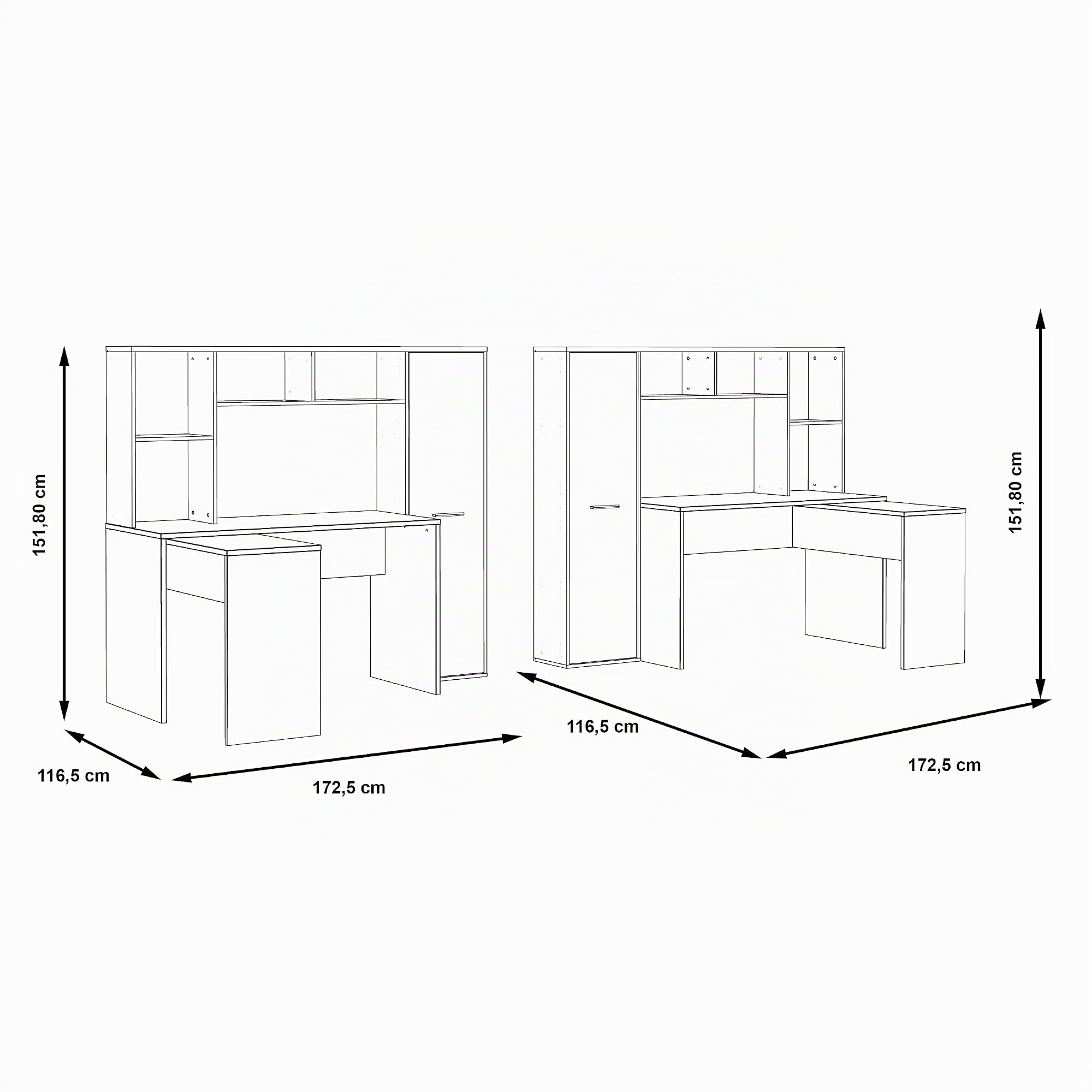 Forte ERIADU Schreibtisch 170 180, moderner Schreibtisch, Computertisch, Büro, Home Office, Holzwerkstoff, Artisan Eiche Holzdekor/Weiß, 173 cm breit x 152 cm hoch x 116 cm tief