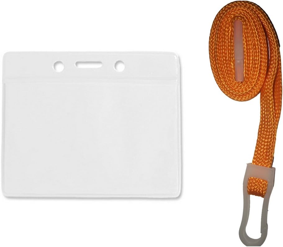 ID Card It ID Badge Holder Orange Neck Strap Safety Lanyard and PVC Plastic Pocket