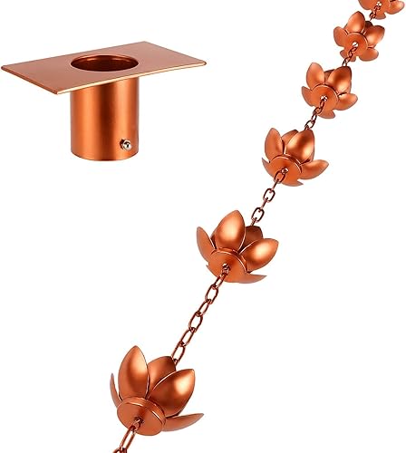 Miniatura 8 de Cadena de Lluvia Oak Leaf con Adaptador, Cadena Ajustable de Atrapador de Lluvia de Loto de 2.6m para Canalones de Bajante Exterior, para Desviar