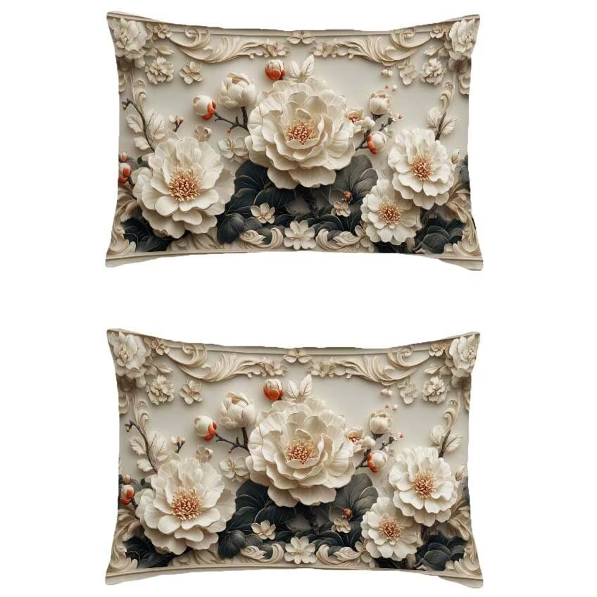Housse de coussin extérieur étanche fleur crème pour décoration automne
