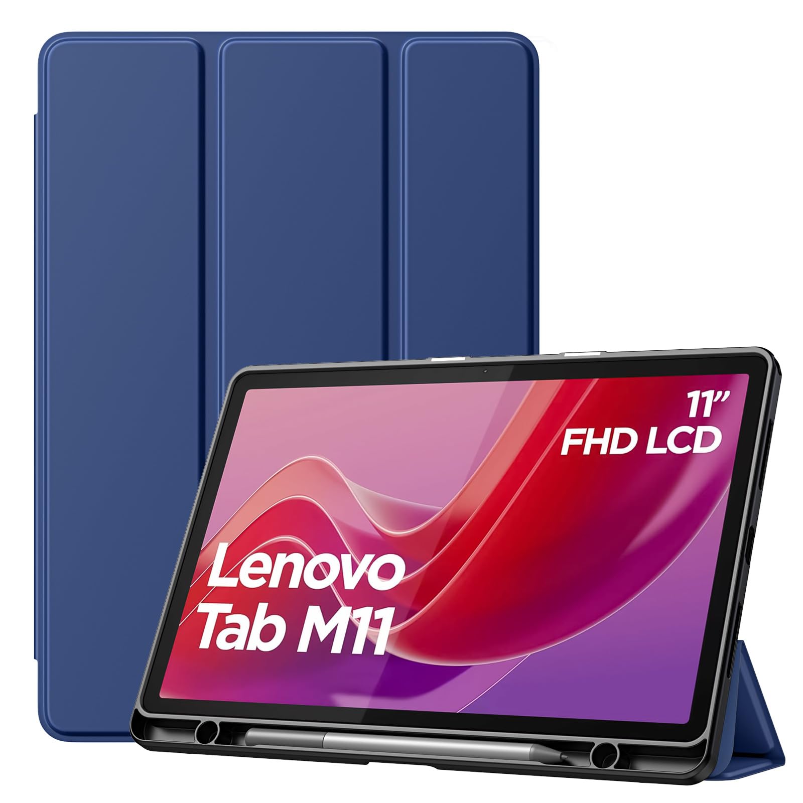 MoKo Hülle für Lenovo Tab M11 2024 (TB330FU/TB330XU) 11 Zoll mit Stifthalter, Ultra-Dünn Trifold Stand Case Auto Schlaf/Aufwach, Schutzhülle mit transparenter Rückseite für Lenovo Tab M11, Marineblau