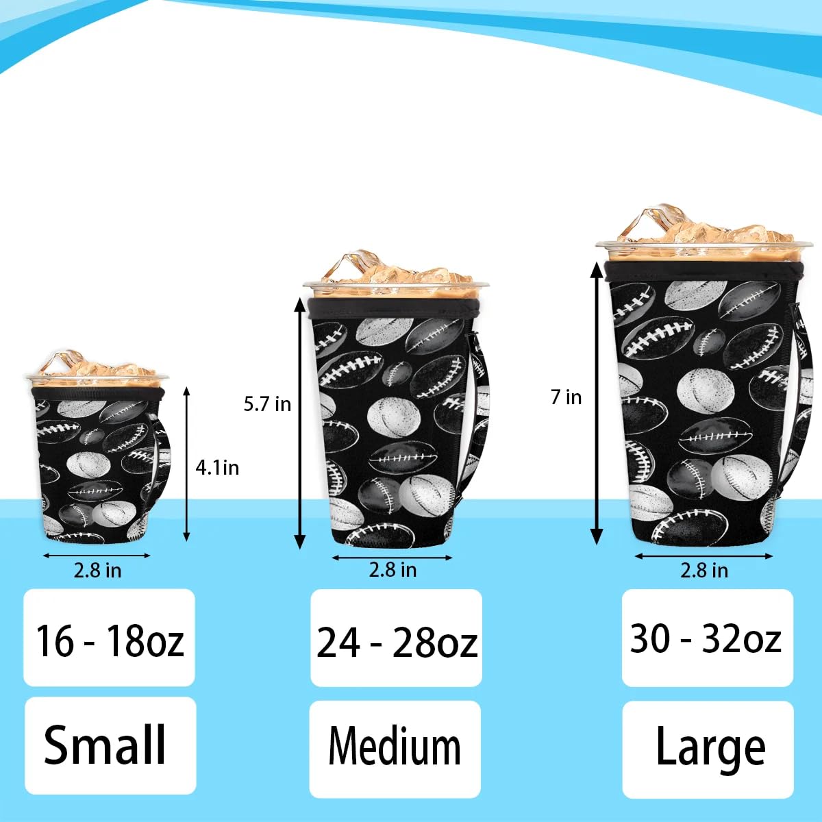 Baseballs M Reusable Iced Insulator Coffee Sleeves Neoprene Insulated Sleeves With Handle Coffee Sleeves for Iced Coffee Cups Drinks
