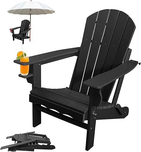 CLOUDEEP Sillas Adirondack plegables, silla Adirondack para patio de gran tamaño HDPE, sillas para hogueras al aire libre, color negro