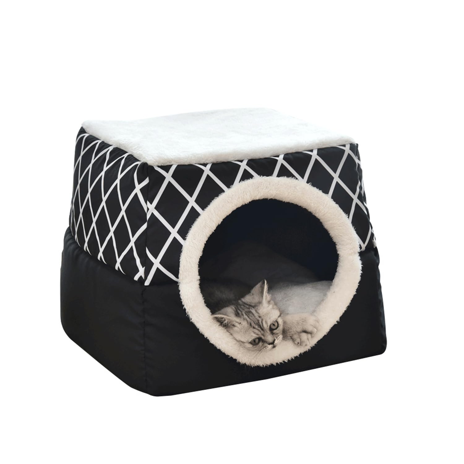 منزل حيوانات اليفة مريح دافئ ناعم قابل للطي بشكل كبسولة فضاء رائعة للقطط والكلاب (لون اسود)