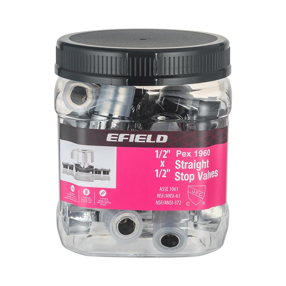 Pro EFIELD - Paquete de 10 válvulas de parada recta de 1/4 de giro Pex-A, expansión en frío de 1/2 pulgada Pex x 1/2 pulgada Pex cromada, ASTM F1960, resistente, latón LF