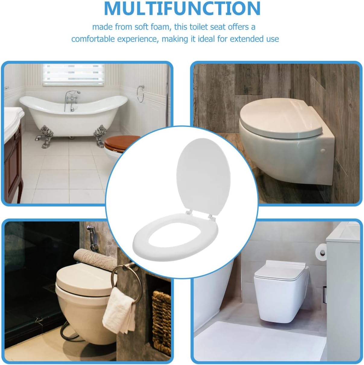 Uonlytech Thick Foam Toilet Seat Soft Close Heavy Duty for Heavy People Padded Elongated Bowl Cover