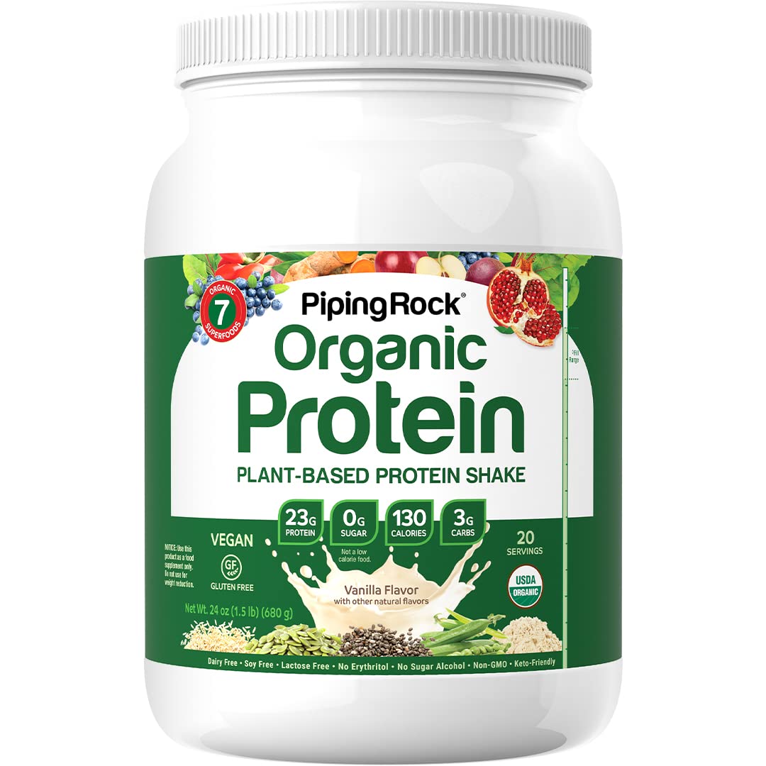 Piping Rock Organic Plant Based Protein Powder | 1.5 lb | Vanilla Flavor | Vegan, Gluten Free, Non-GMO