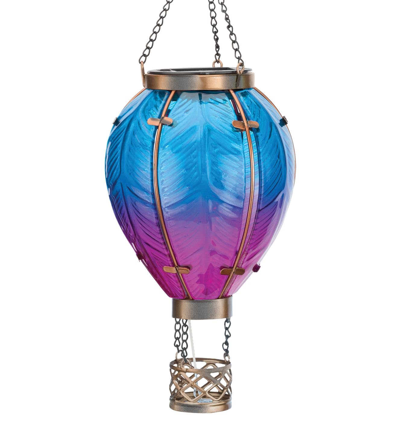 Regal Art & Gift Hot Air Balloon Solar Lantern – Hanging Solar-Powered LED Lights, Waterproof Portable Decorative Outdoor Lamp Made of Metal & Glass for Garden, Patios & Pathway – Blue (Small)