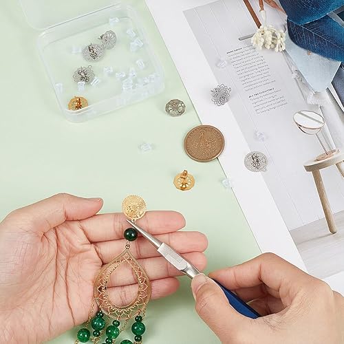 Miniatura 9 de UNICRAFTALE Acerca de 24pcs Aretes de flor con lazo 304 Acero inoxidable Filigrana Ear Stud Componente Dorado y Acero Inoxidable Color con Tapones