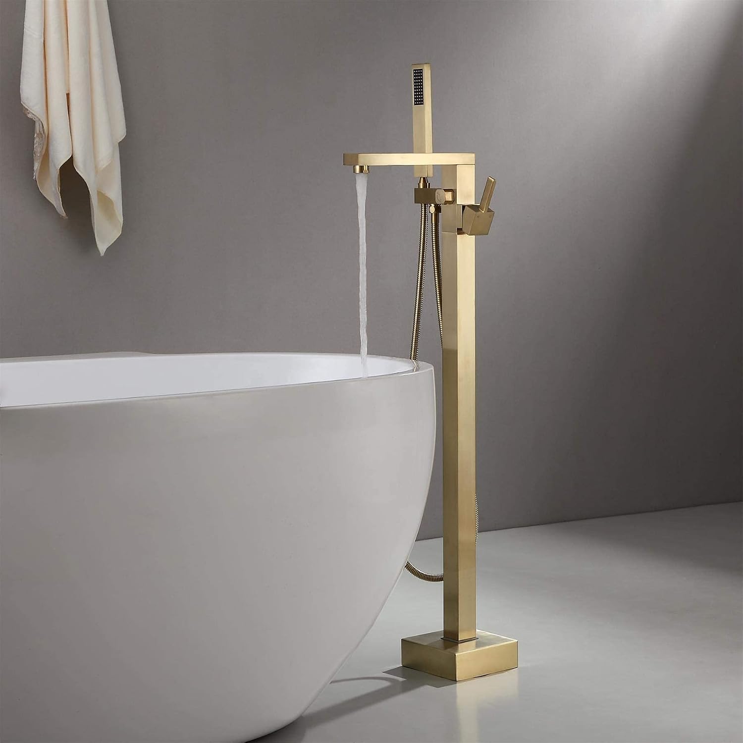 Featured Product JiaYouJia Tub Filler Faucet Floor Mounted Free Standing Bathtub Faucet with Handshower in Chrome Single Handle,Leadless Solid Brass