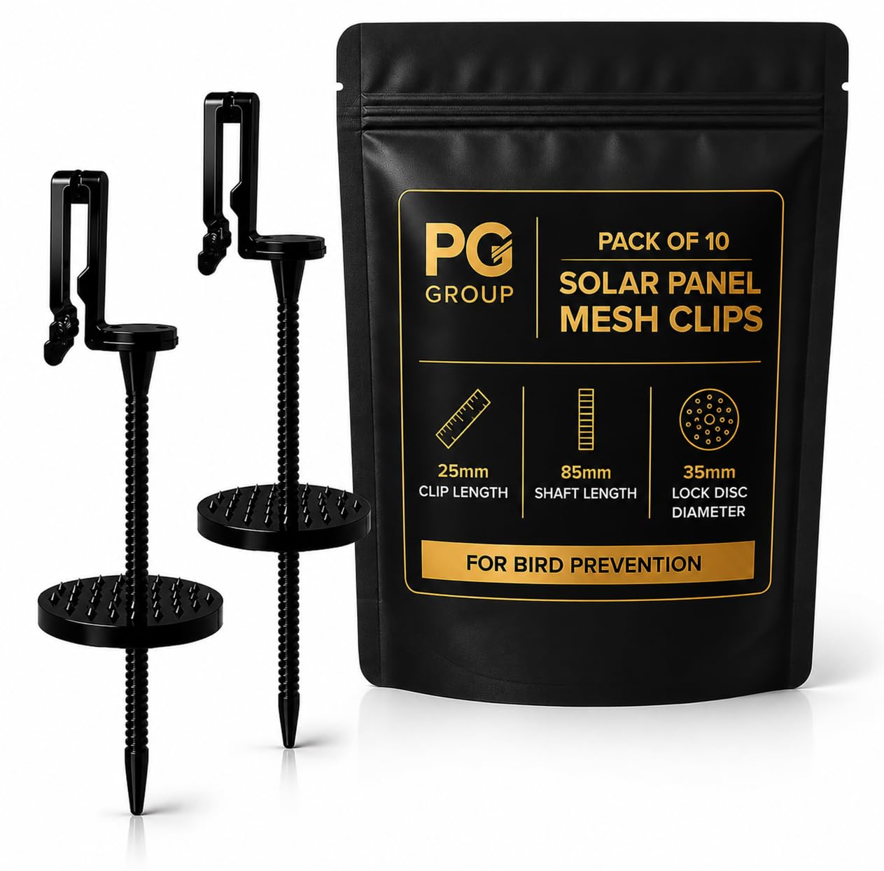 PG Solar Panel Mesh Fixing Clips – No Drill Installation for Bird Proofing Mesh – Stops Pigeons, Critters & Small Animals Accessing Roof Panels (Nylon) (10)