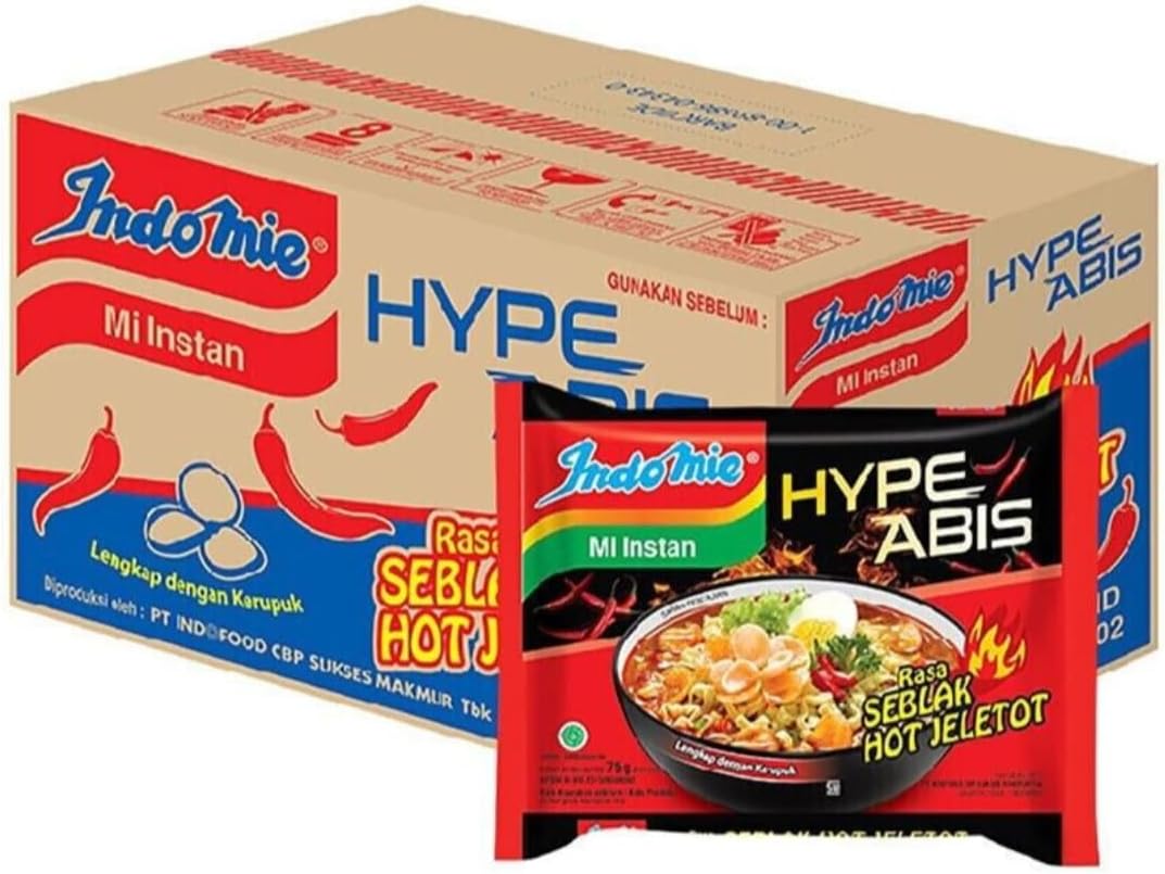 FOOD BY BOX Indomie Hype Abis Seblak Hot Jeletot - Ultra Spicy Indonesian Soupy Noodles - 75g - Pack of 40 By Food By Box