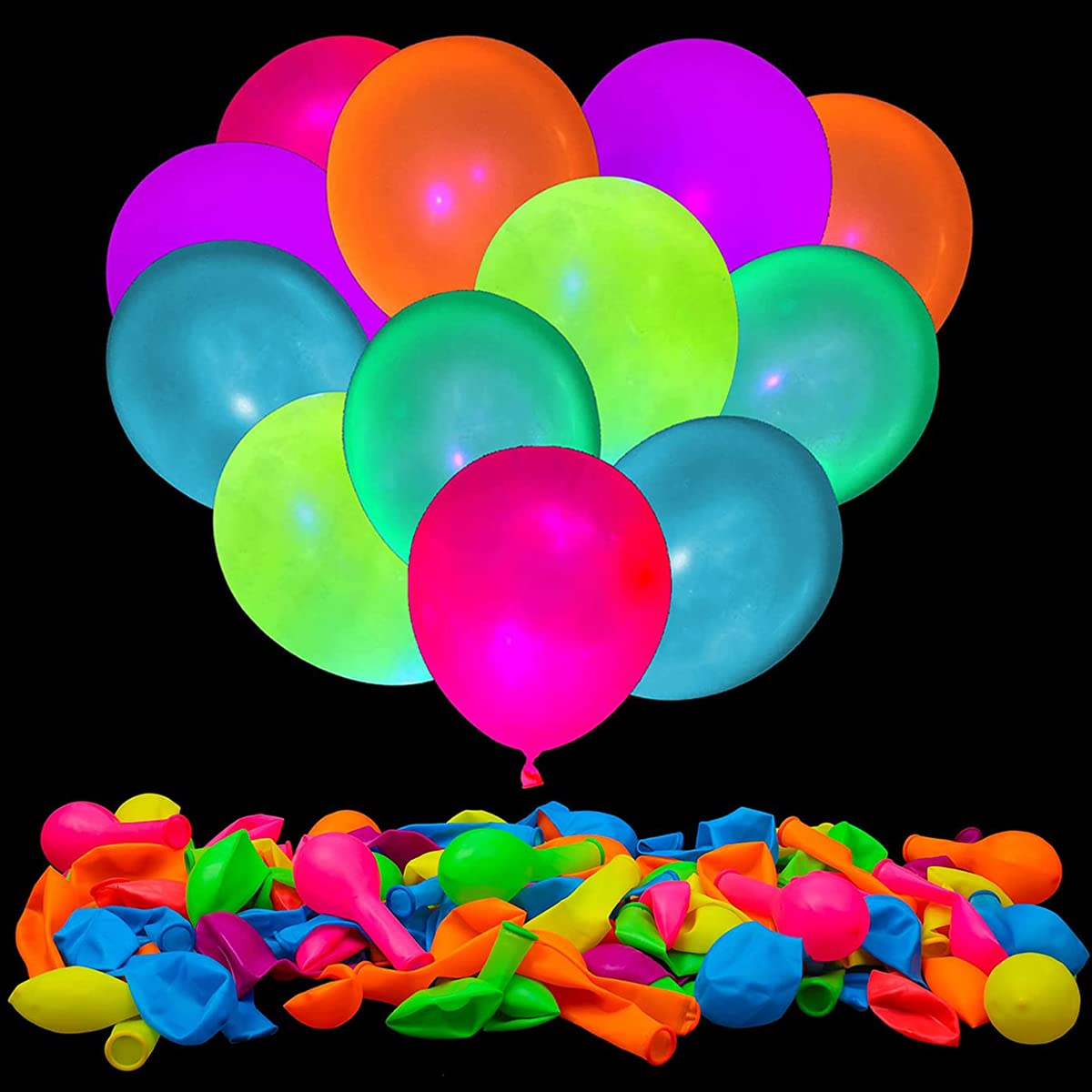 300 Pcs UV Neon Balloons Reusable Neon Glow Party Balloons 7 Colors Fluorescent Party Balloon Decoration for Carnival Wedding Birthday