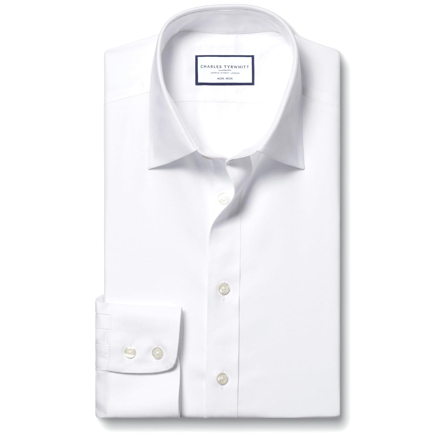 Charles Tyrwhitt Shirts for Men White Twill Non-Iron Formal Dress Shirt Long Sleeve Cotton Shirt