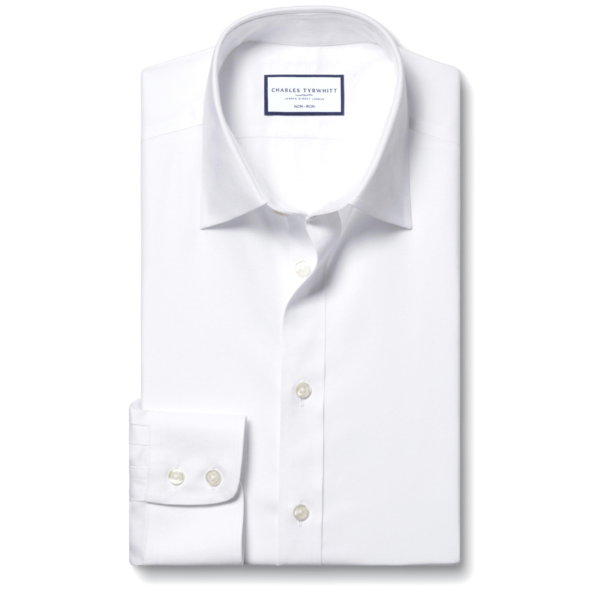 Charles Tyrwhitt Shirts for Men White Twill Non-Iron Formal Dress Shirt Long Sleeve Cotton Shirt