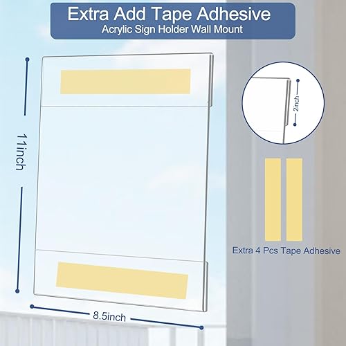 Miniatura 8 de Soporte acrílico para letreros de 8.5 x 11 pulgadas, 8.5 x 11 pulgadas, soporte de pared de plástico transparente con cinta, marco de pared acrílico