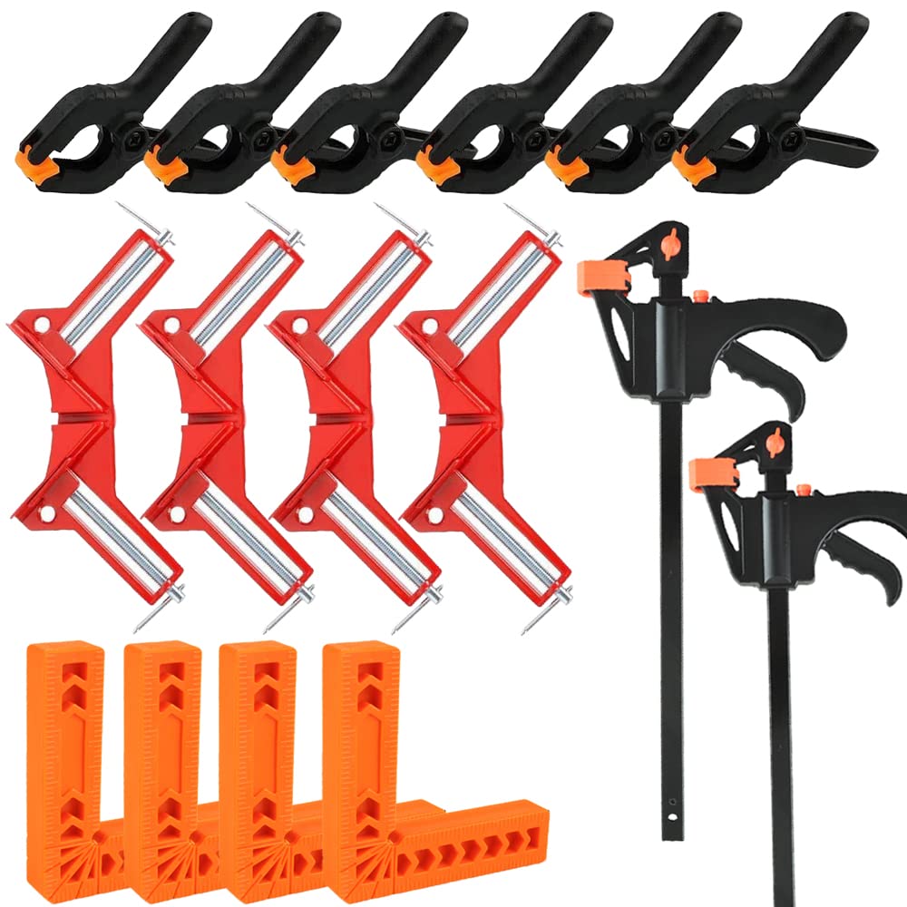 imatenn Right Angle Corner Clamping Set, Woodworking Clamps for Securing, Quick Release F Bar Clamp and 90 Degrees Positioning Squares and Spring Clamp Strong Holding to Mitre Joints for Woodwork