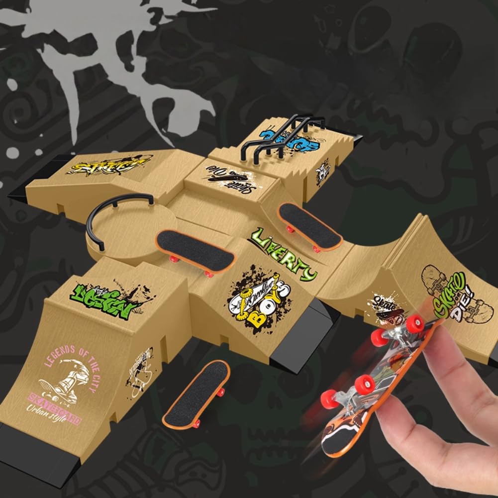 Fingerboard Skate Park Kit,Skateboard Finger Toys with 13 Pieces of Skateboards, Ramps, Skates, Scooters - Image 4