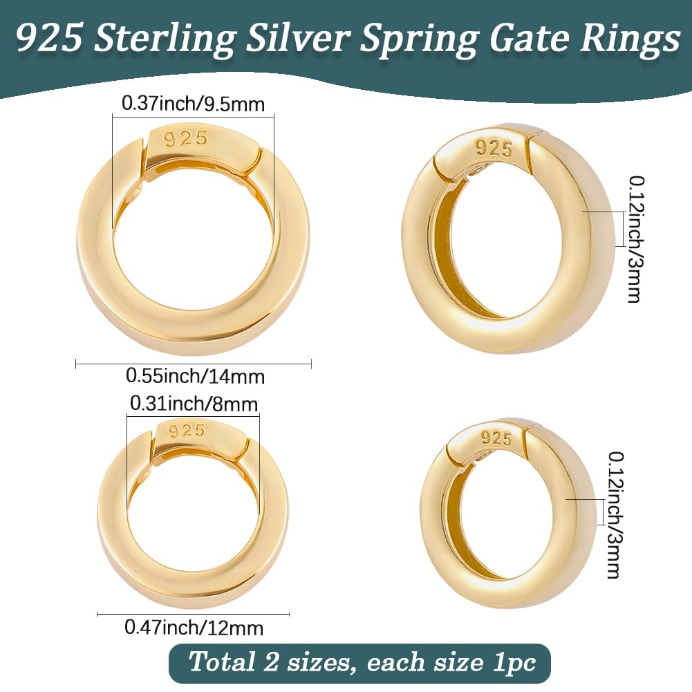 SUNNYCLUE 1 scatola 2 misure 925 fermagli A Molla In Argento Sterling Anelli A Molla Anelli A O In Metlega Dorato Fermagli per Accorciamento di Bracciali e Collane Fermagli per Gioielli per La Creazio