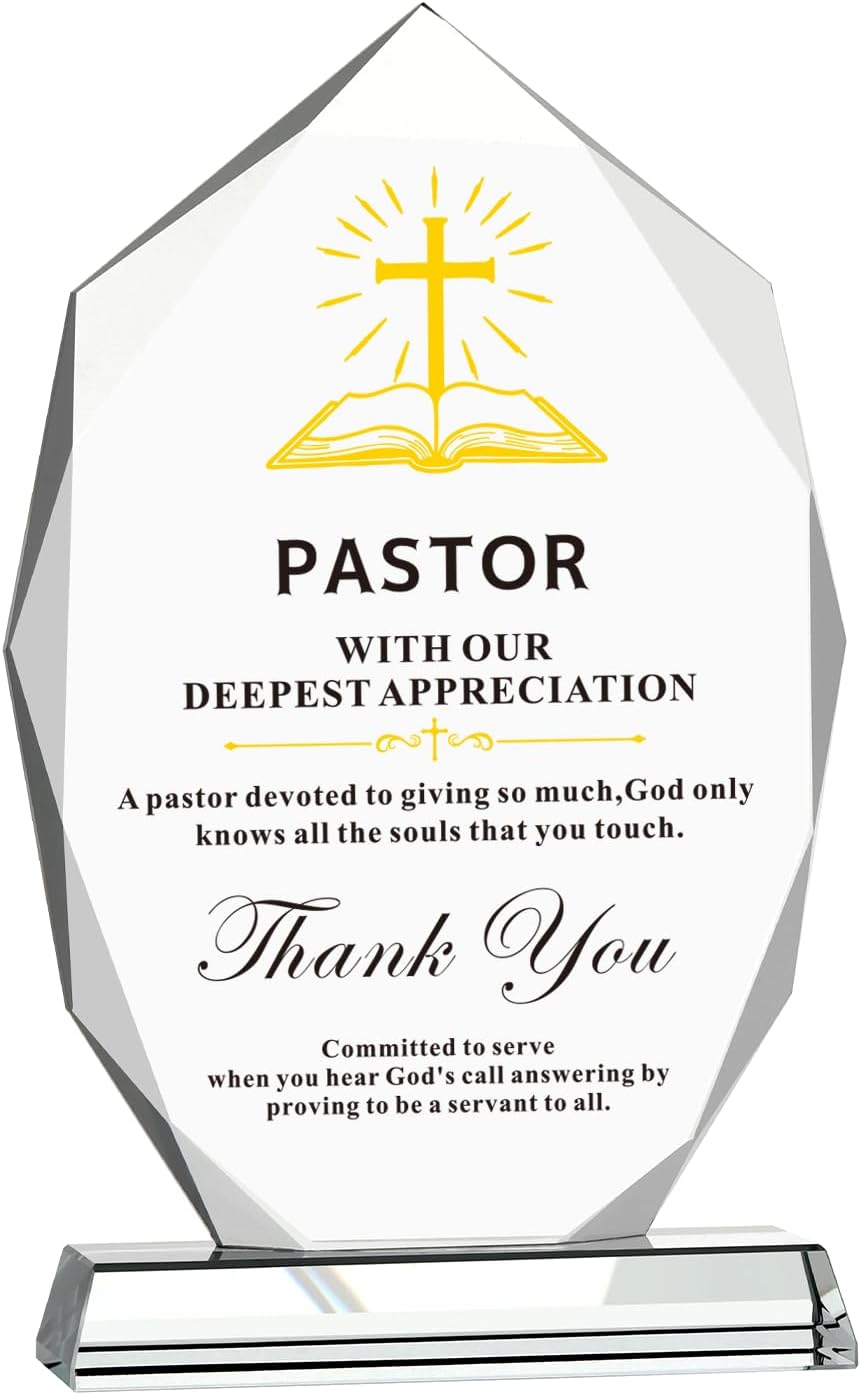 Pastor Appreciation Gifts-Iceberg Shaped Crystal Plaque, 8.3x5.3 Inch Plaques Decoration for Pastor's Day Church Clergy Keepsakes, Best Ideas Thank You for Christianity Pastores Gift