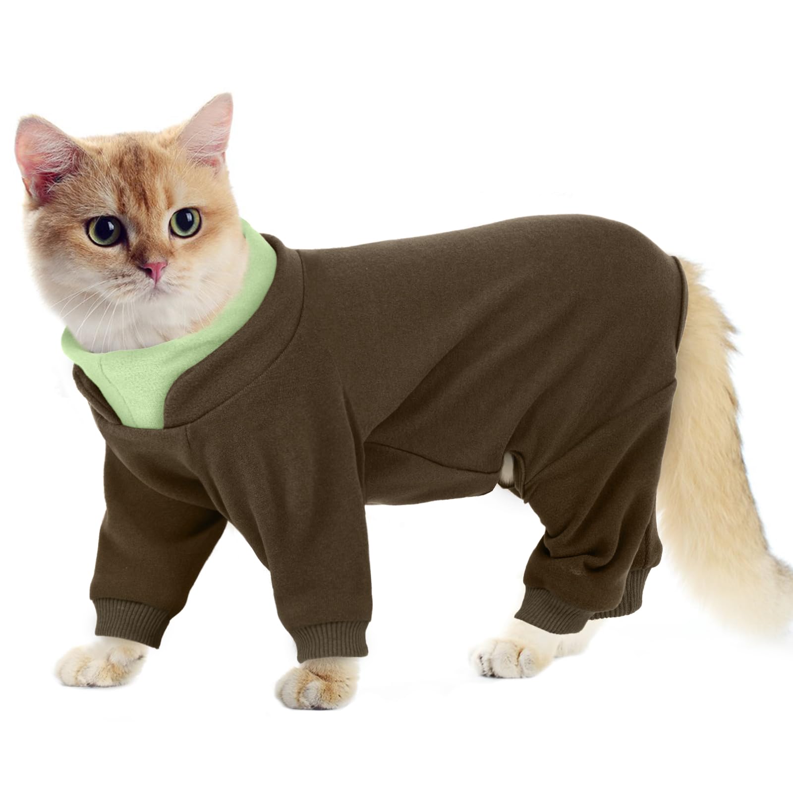 Cat Overgrooming Suit | Cat Body Suit to Stop Licking | Escape-Proof Summer AC Protection Onesie | Soft Onesie with Legs | Anti-Shedding Sticky Hair | Full Coverage Pajamas for Small Dogs (Brown XL)