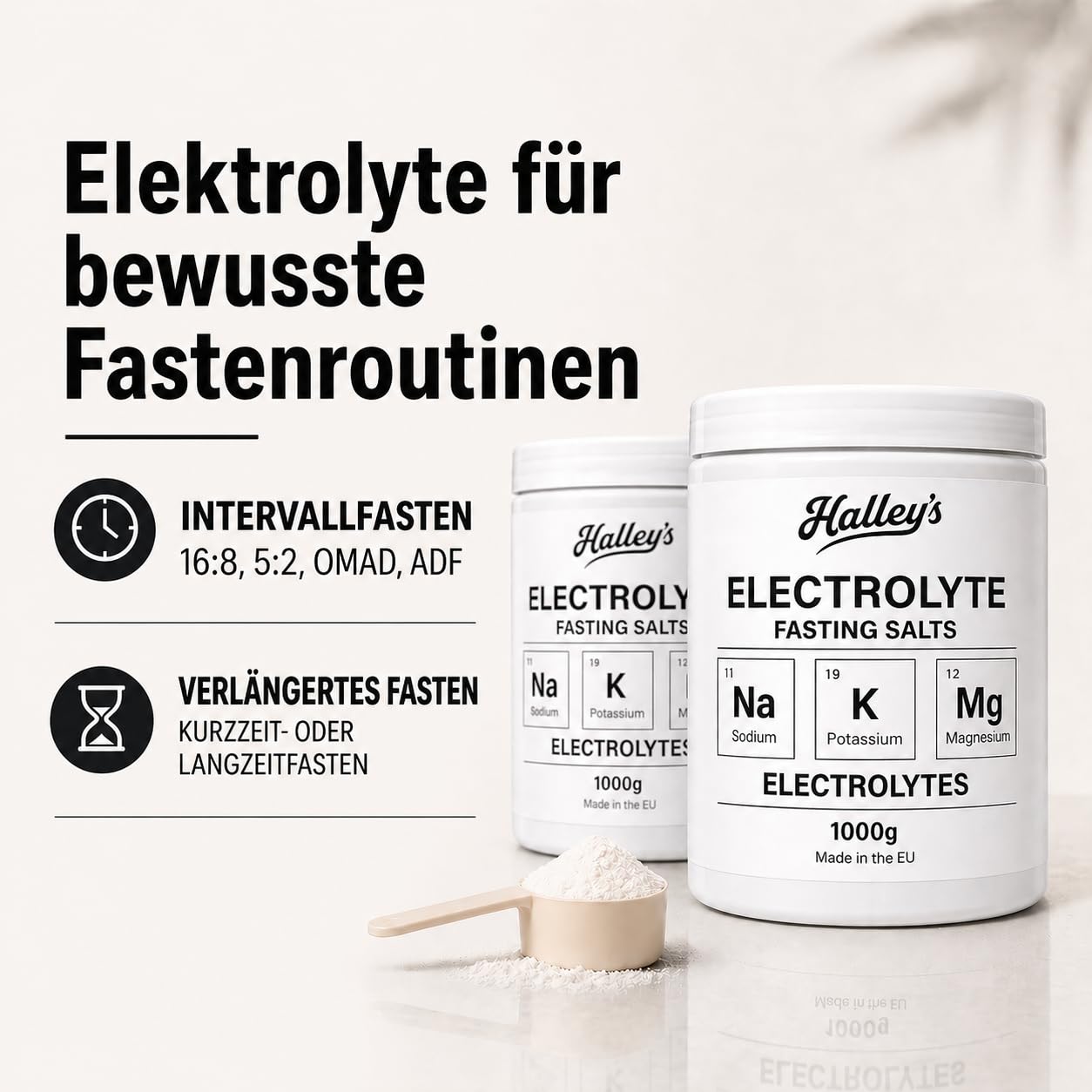 Halley’s Elektrolyte ohne zucker und süßstoff, Elektrolyte pulver 1kg | Elektrolyt Pulver mit Natrium, Kalium & Magnesium (200 Portionen), Elektrolyte ohne Zucker, Süßstoffe & Aromen - für Fasten.