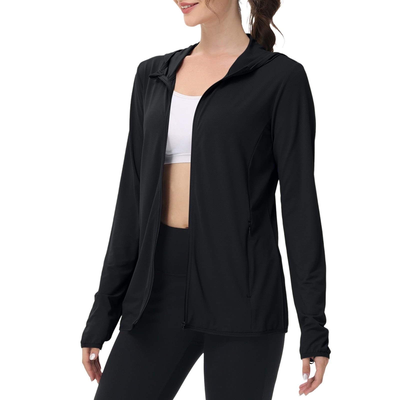 Sudadera con capucha negra 5XL para protección solar y deporte ligero 8