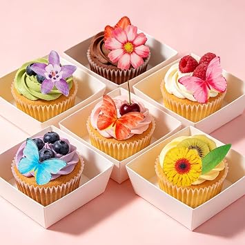 Flower Butterfly Cupcake Toppers, 65 Pcs Edible Flower Cake Topper
