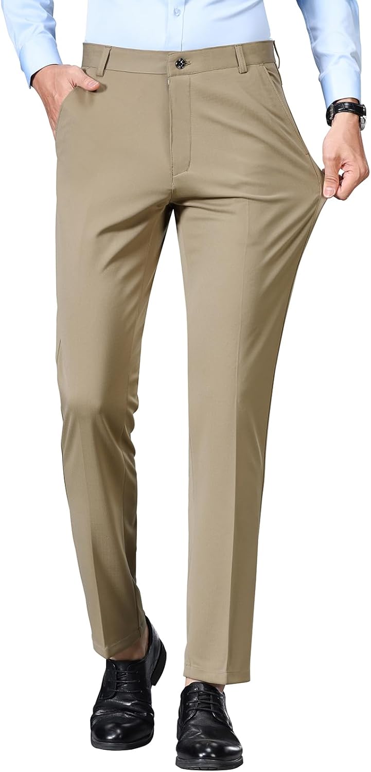 Mylldey Men's Regular Fit Dress Pants Casual Business Flat Front Mens Wrinkle Free Comfort Stretch Pants - Image 2