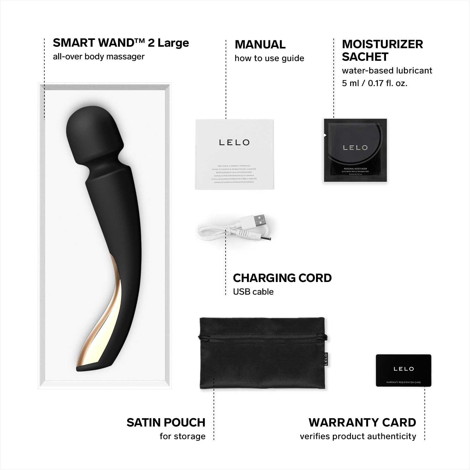 LELO SMART WAND 2 Large Massaggiatore Portatile per Tutto il Corpo per un'Esperienza Impermeabile, Perfetto per Corpo e Collo, Black