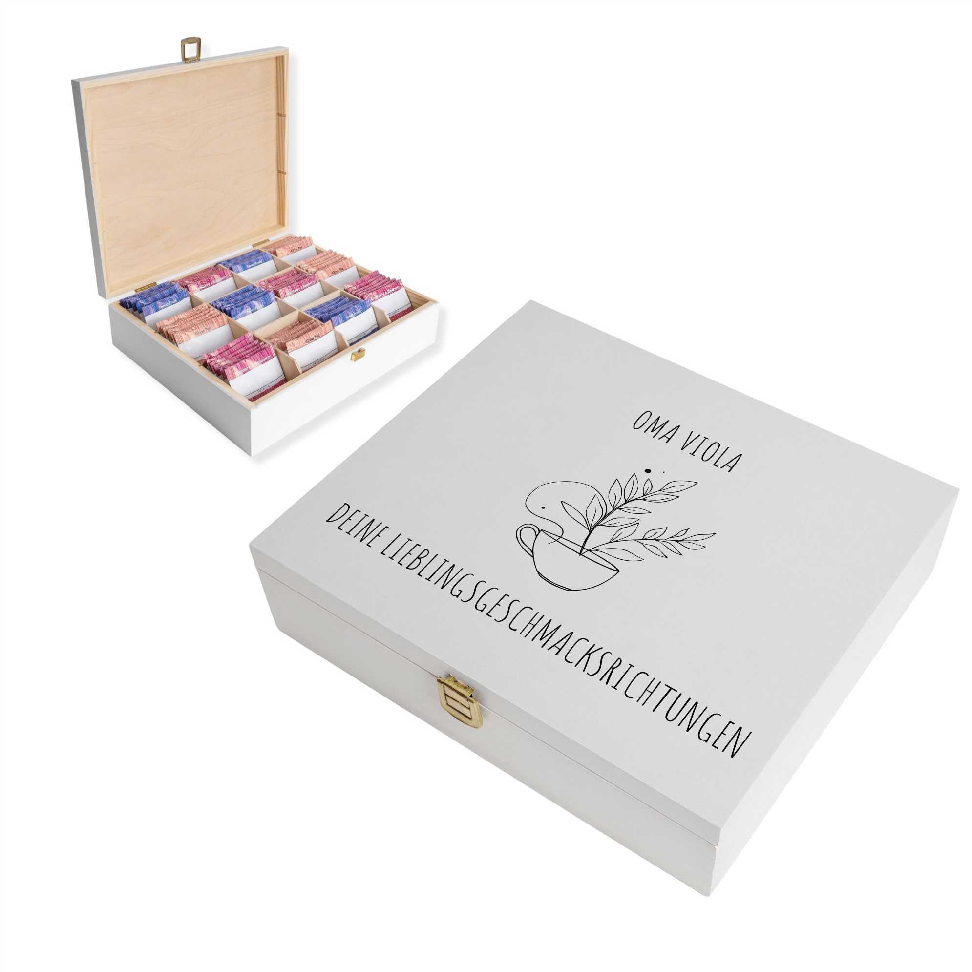 Creative Deco Personalised White Wooden Tea Box Storage with Lid — image 1