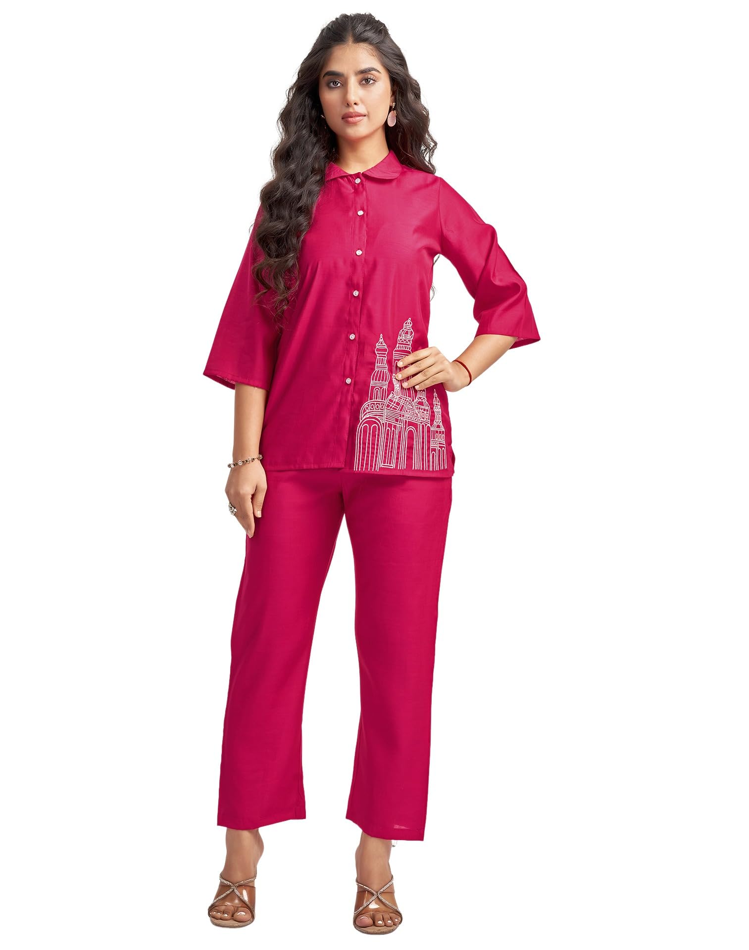 Women's Co Ord Set | Printed Silk Blend A-Line Co Ord Set | Designer Two Piece Ethnic Set