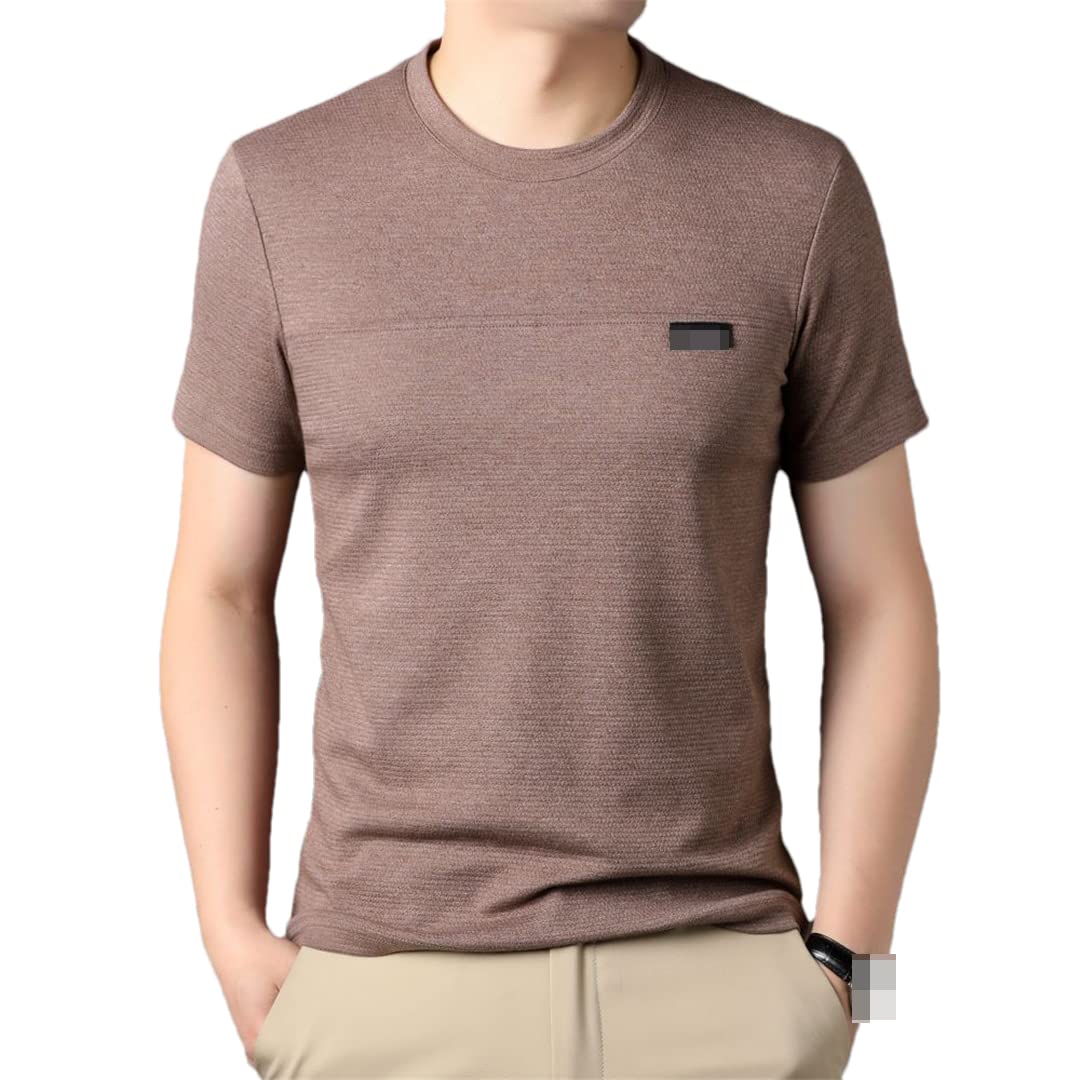 Maglietta girocollo da uomo estiva a maniche corte casual magliette comode e traspiranti, Khaki9, 4XL