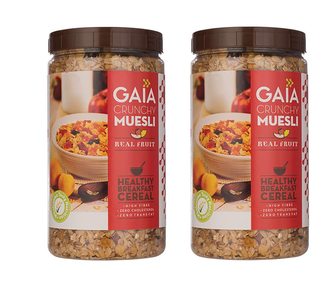 Gaia Crunchy Muesli Real Fruit Flakes, Oats, Almond, Raisins & Real