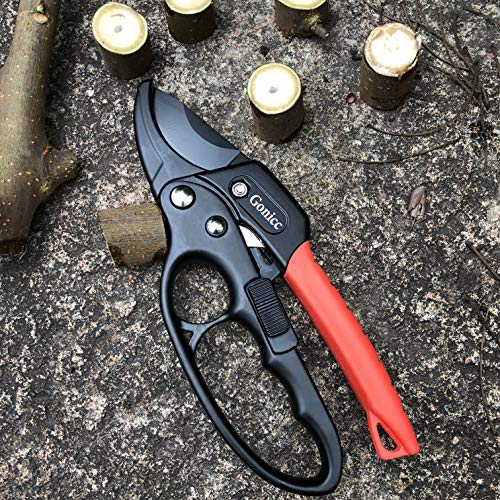 Image of gonicc 8 inch Professional Ratchet Anvil Pruning Shears (GPPS-1011) | Ratcheting Mechanism, Anvil groove design, Reinforced Design Handle, Garden Shears Clippers, Hand Tools Scissors