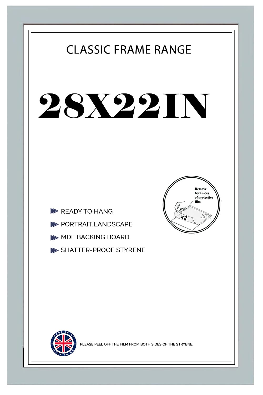 Flat Grey Poster Frame 28x22'' Lightweight Vertical & Horizontal Shatter-Proof Acrylic HD Clear Front Wall Hanging Picture Frame
