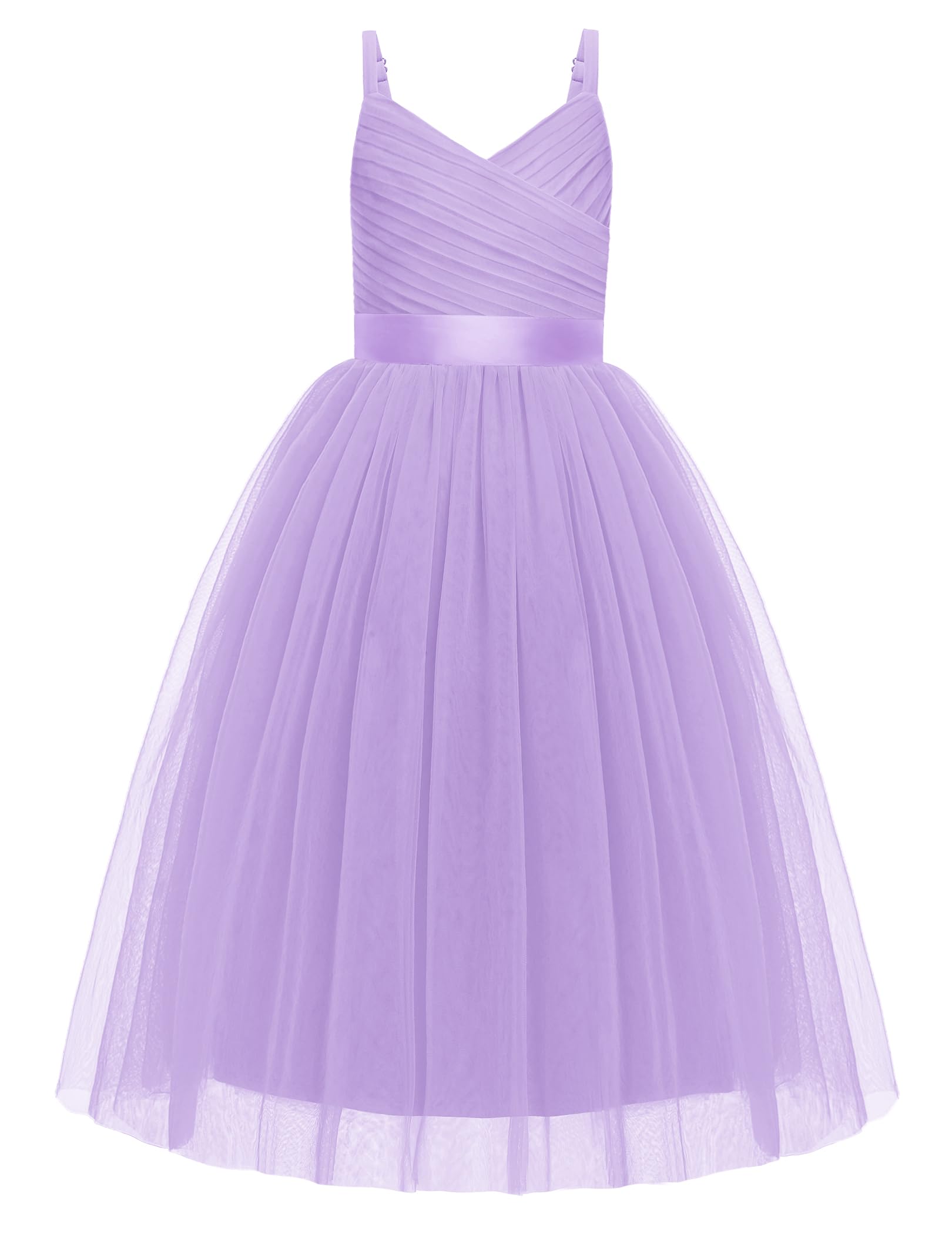 Arshiner Flower Girl Dress Spaghetti Strap Tulle Long Formal Wedding Pageant Party Fancy Princess Ball Gown Dresses — view 14