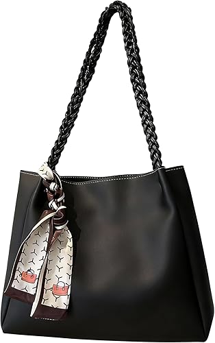 Bolso de mano para mujer, de piel sintética, decorativo, para el trabajo, viajes, diario, con cremallera, correa de cuerda trenzada