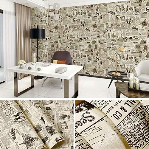 Lependor Decorative Wallpaper Self-Adhesive Wallpaper Retro Style Printed Stick Paper Easy to Apply Peel and Stick Wallpaper (0.45 x 3 m, Newspaper)