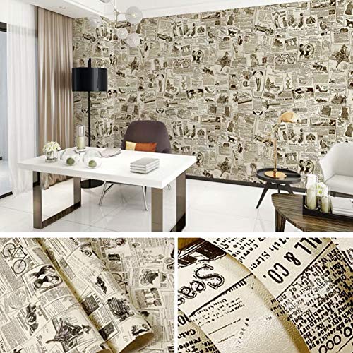 Lependor 17.71\" X 118\" Vintage Newspaper Self Adhesive Paper Peel & Stick Wallpaper for Bedroom Livingroom Decor - 17.71\" X 9.8 ft - Thumbnail 5