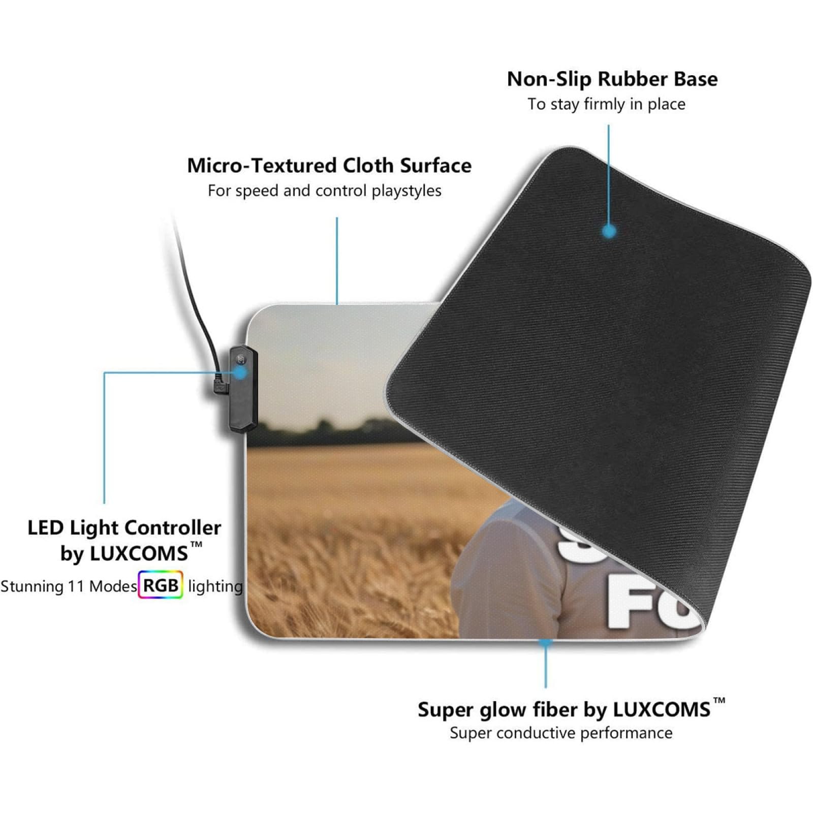 Gaming Mauspad mit Foto/Text/Logo, RGB Mousepad XXL, Personalisiertes Mauspads selbst gestalten, rutschfeste Gummi-Unterseite, Geschenkidee Männer, Frauen, Freunde, Gamer, 30 * 80cm-LED