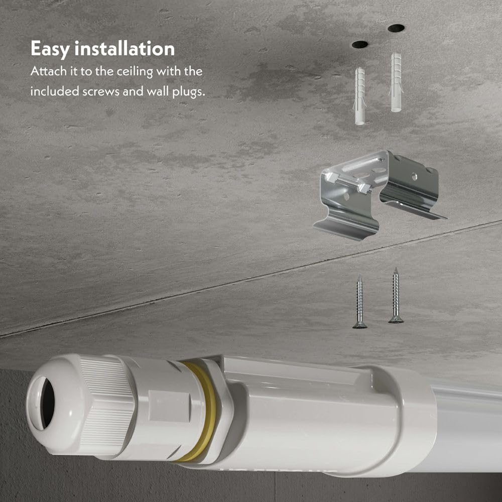 HOFTRONIC Lot de 4 réglettes LED 150 cm intérieur/extérieur - 48 W, 6 720 lumens - blanc lumière du jour 6 500 K - connectables jusqu’à 8 unités - sans scintillement - LED intégrées - R-Series Pro